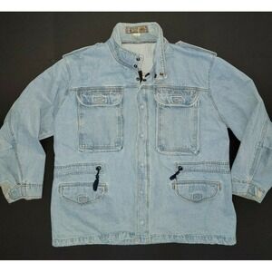Bugle Boy Men's Gold Crest Denim Basics Blue Trucker Jean Jacket Sz XL‎ 80s 90s